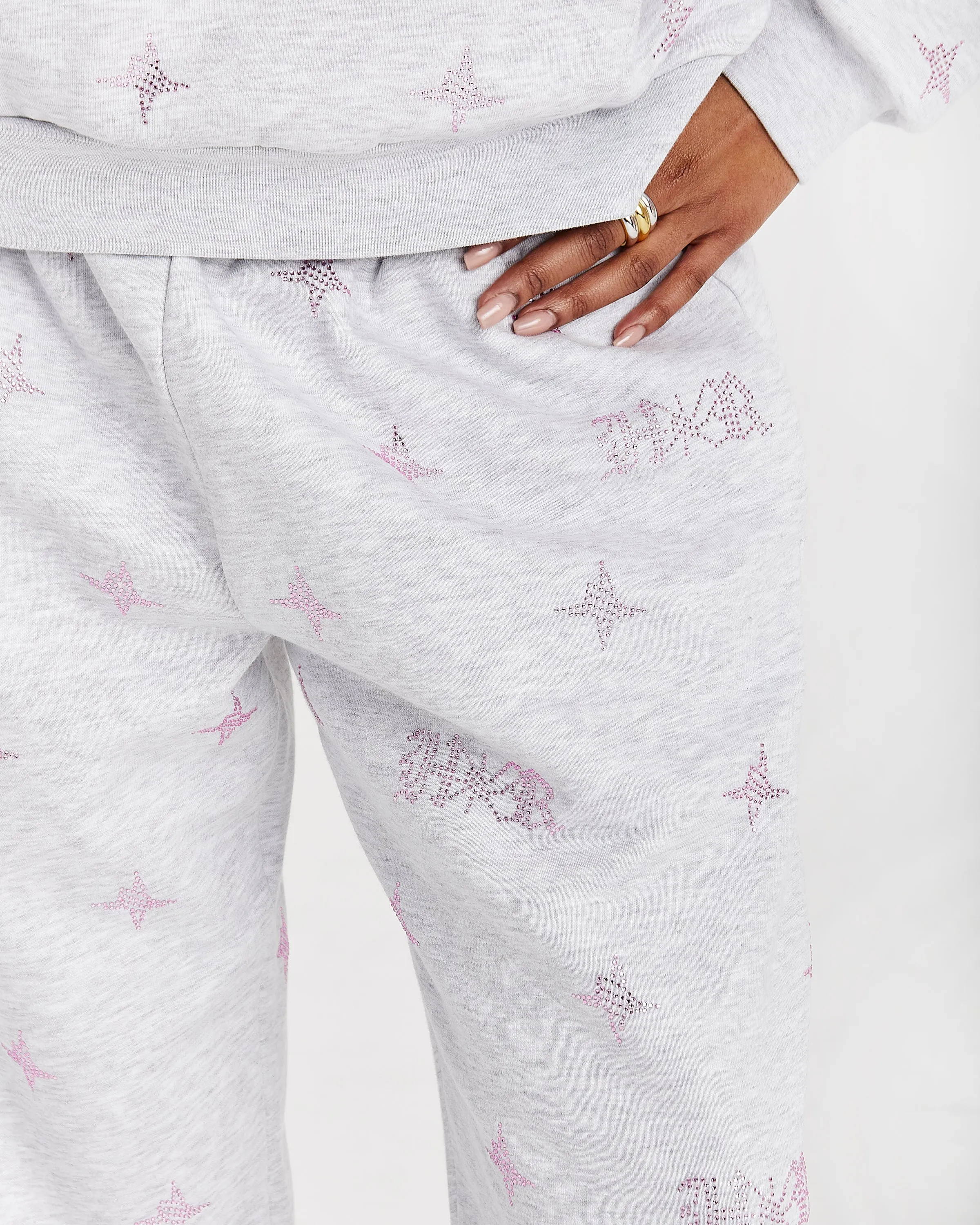 Razor Oversized Wide Leg Joggers - Light Grey/Rhinestone sold by Hoodrich product image thumbnail 2