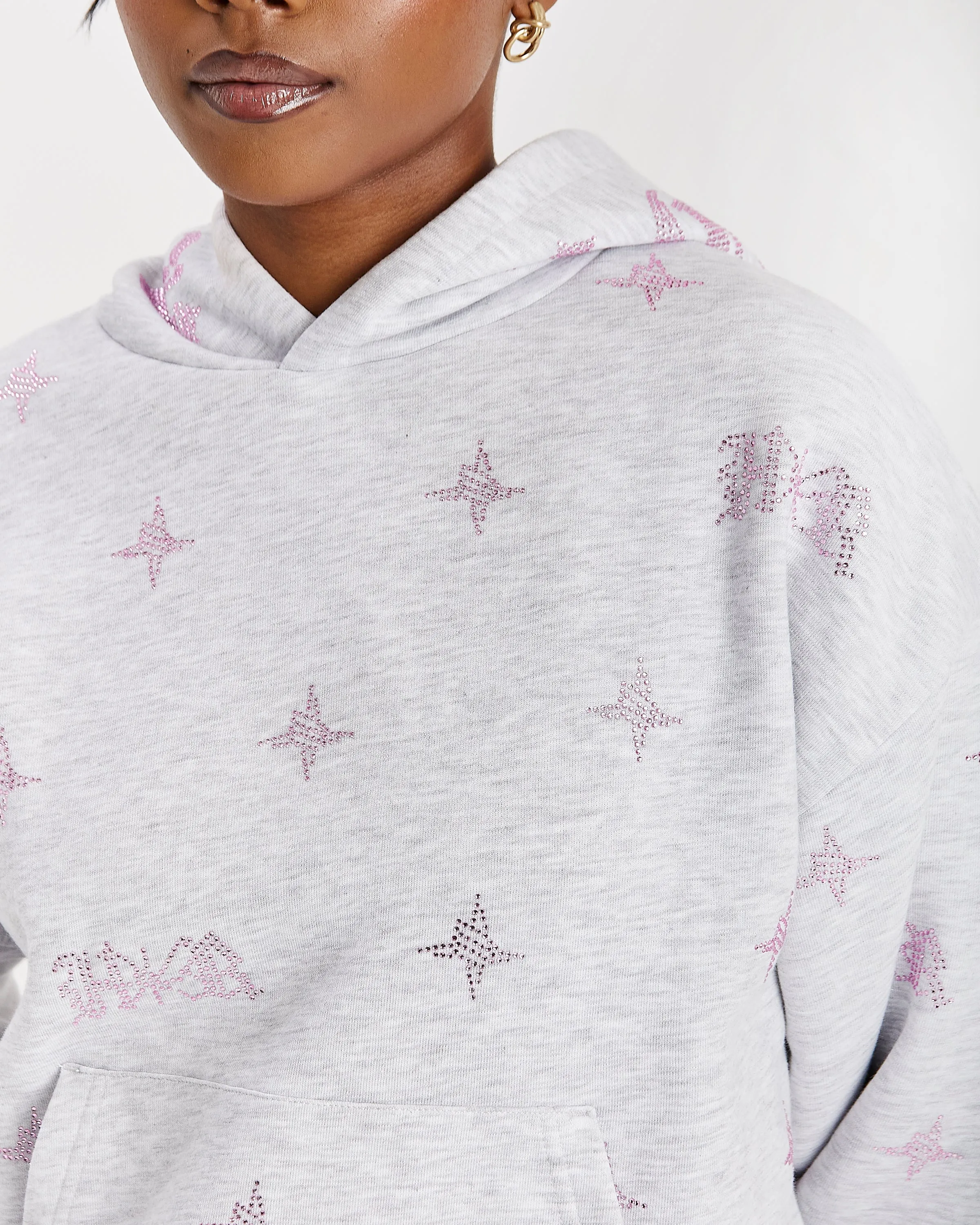 Razor Mid Length Hoodie - Light Grey/Rhinestone sold by Hoodrich product image thumbnail 4