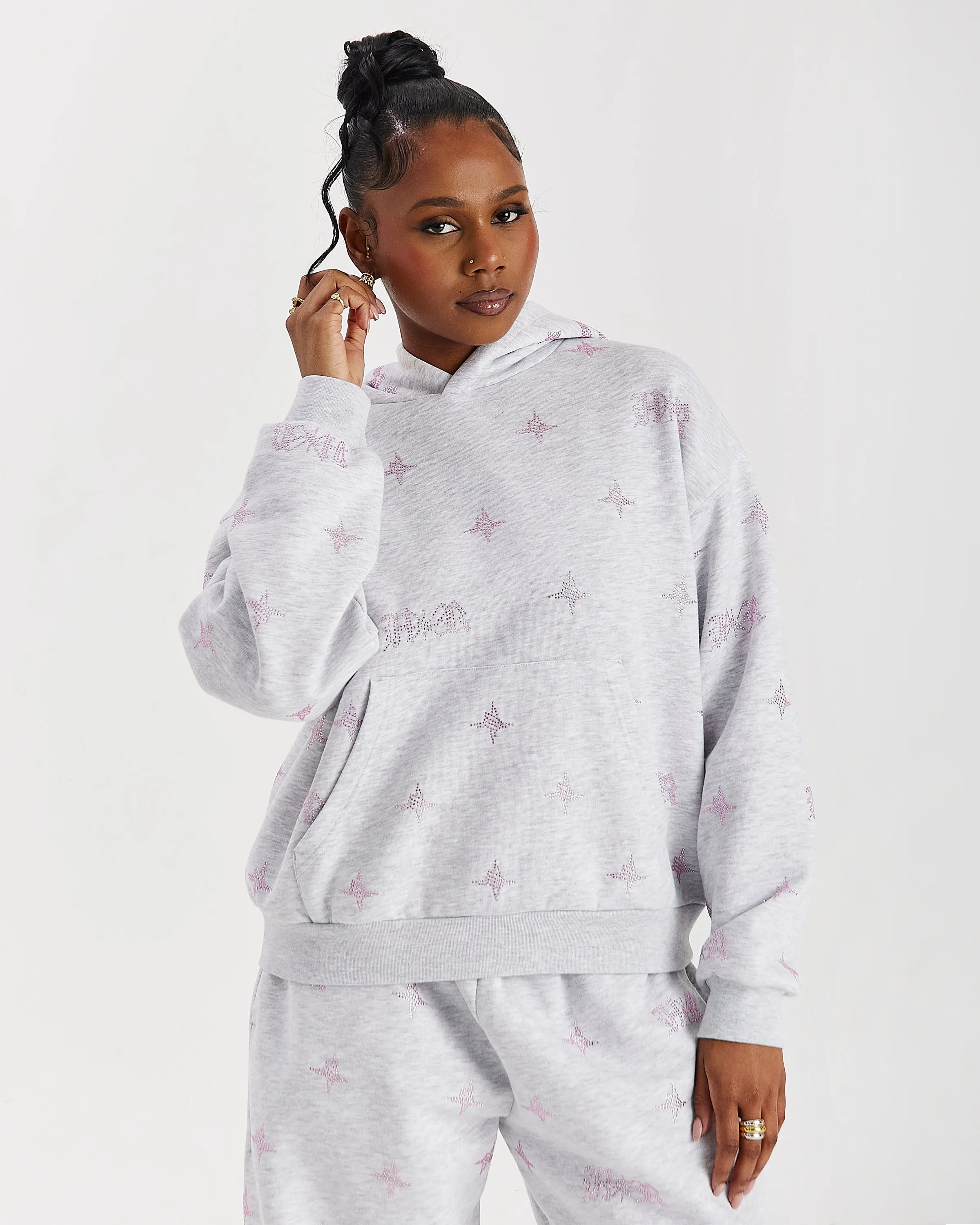 Razor Mid Length Hoodie - Light Grey/Rhinestone sold by Hoodrich