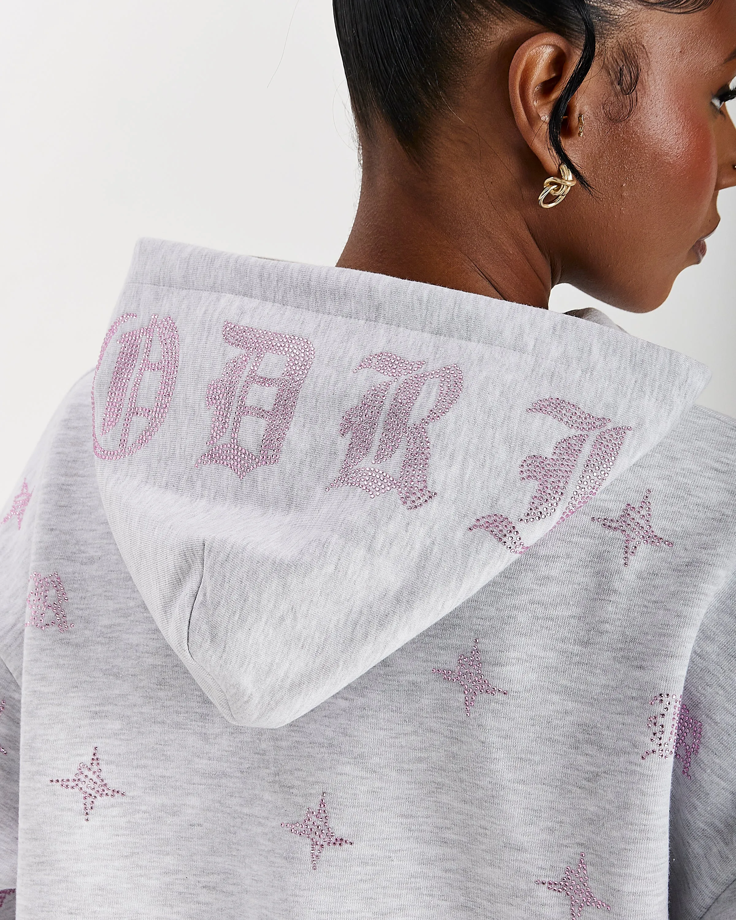 Razor Mid Length Hoodie - Light Grey/Rhinestone sold by Hoodrich product image thumbnail 2