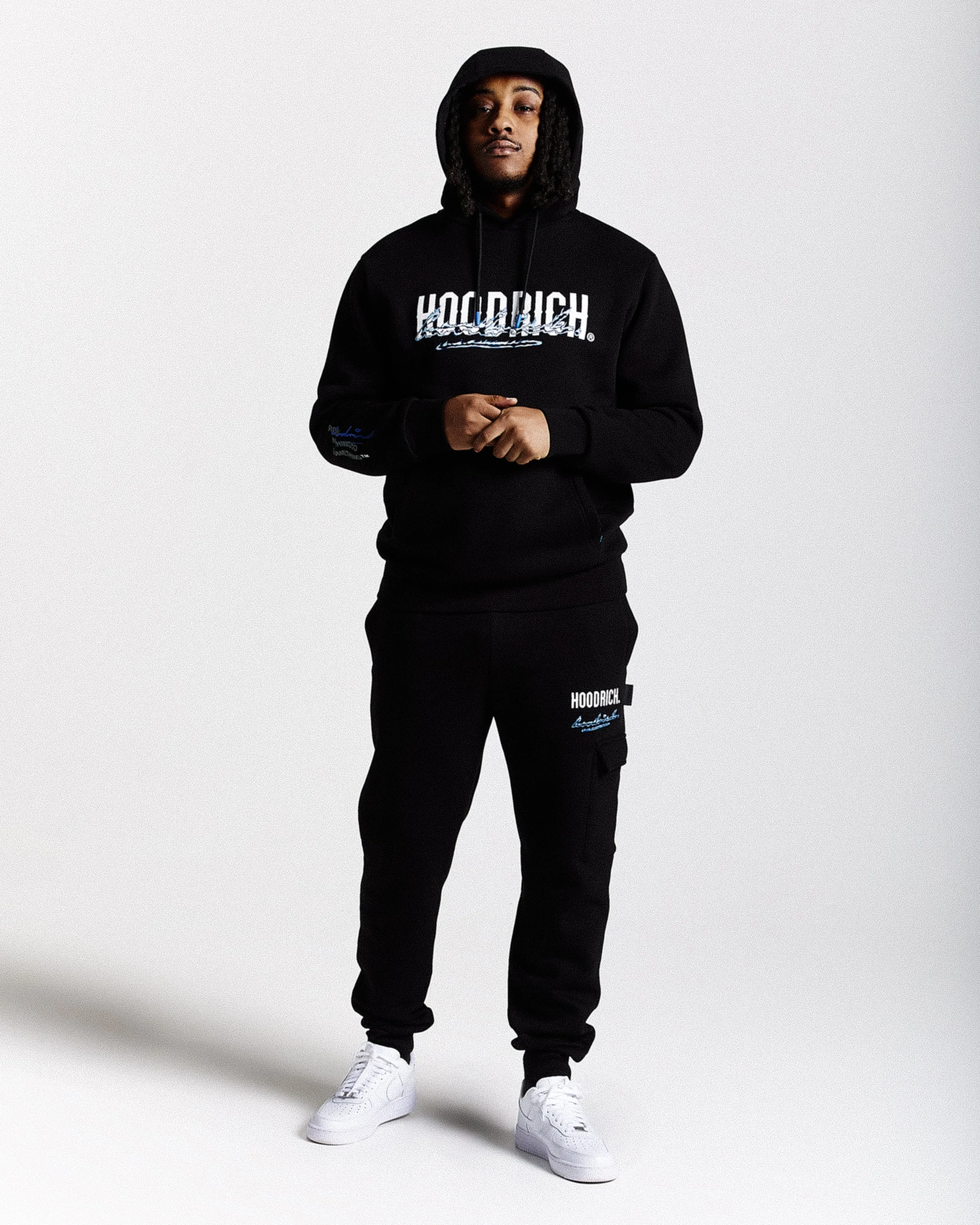 Flames Joggers - Black/White/Blue sold by Hoodrich