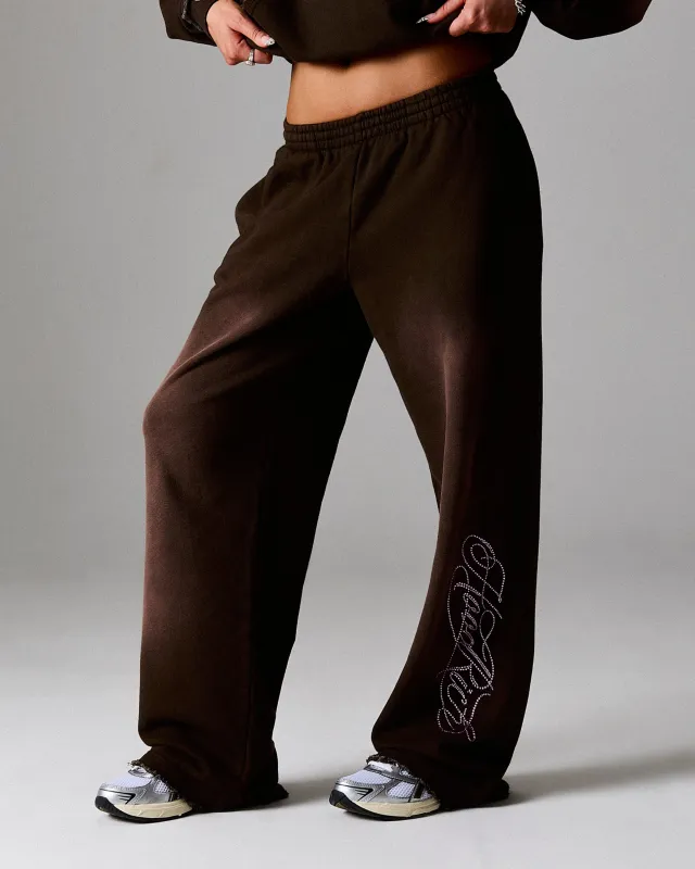 The Winner's Circle Amber Script Low Rise Oversized Wide Leg Joggers - Brown/Pink made by Hoodrich