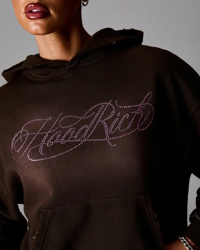 The Winner's Circle Amber Script Mid Length Hoodie - Brown/Pink made by Hoodrich