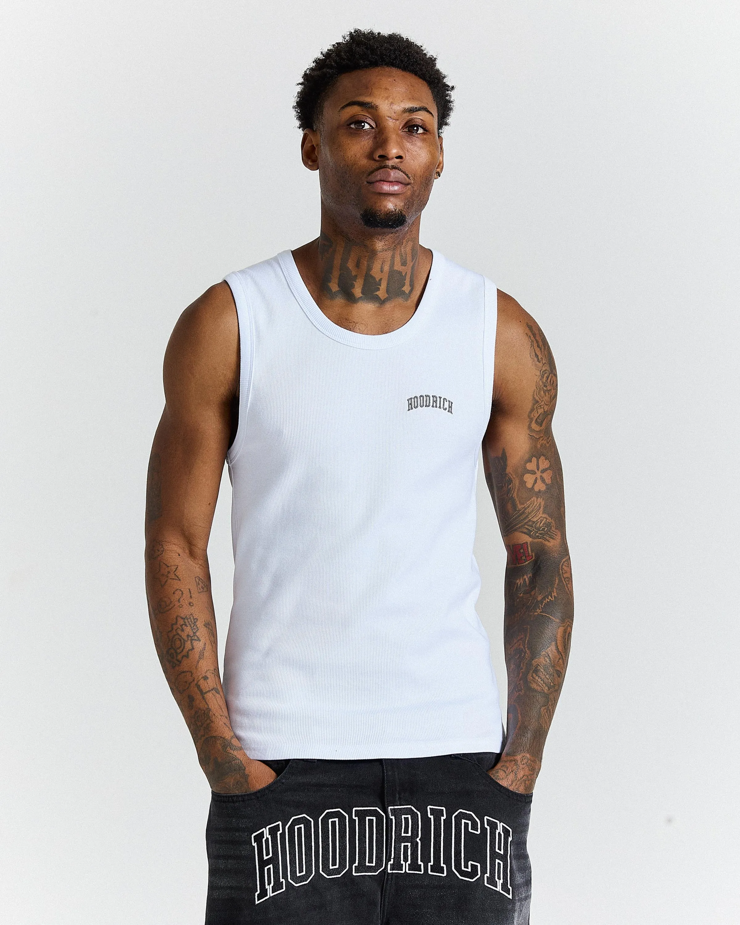 Varsite Ribbed Vest - White/Grey sold by Hoodrich