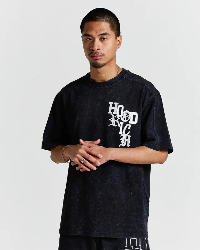 Heritage Oversized T-Shirt - Black Wash/White made by Hoodrich