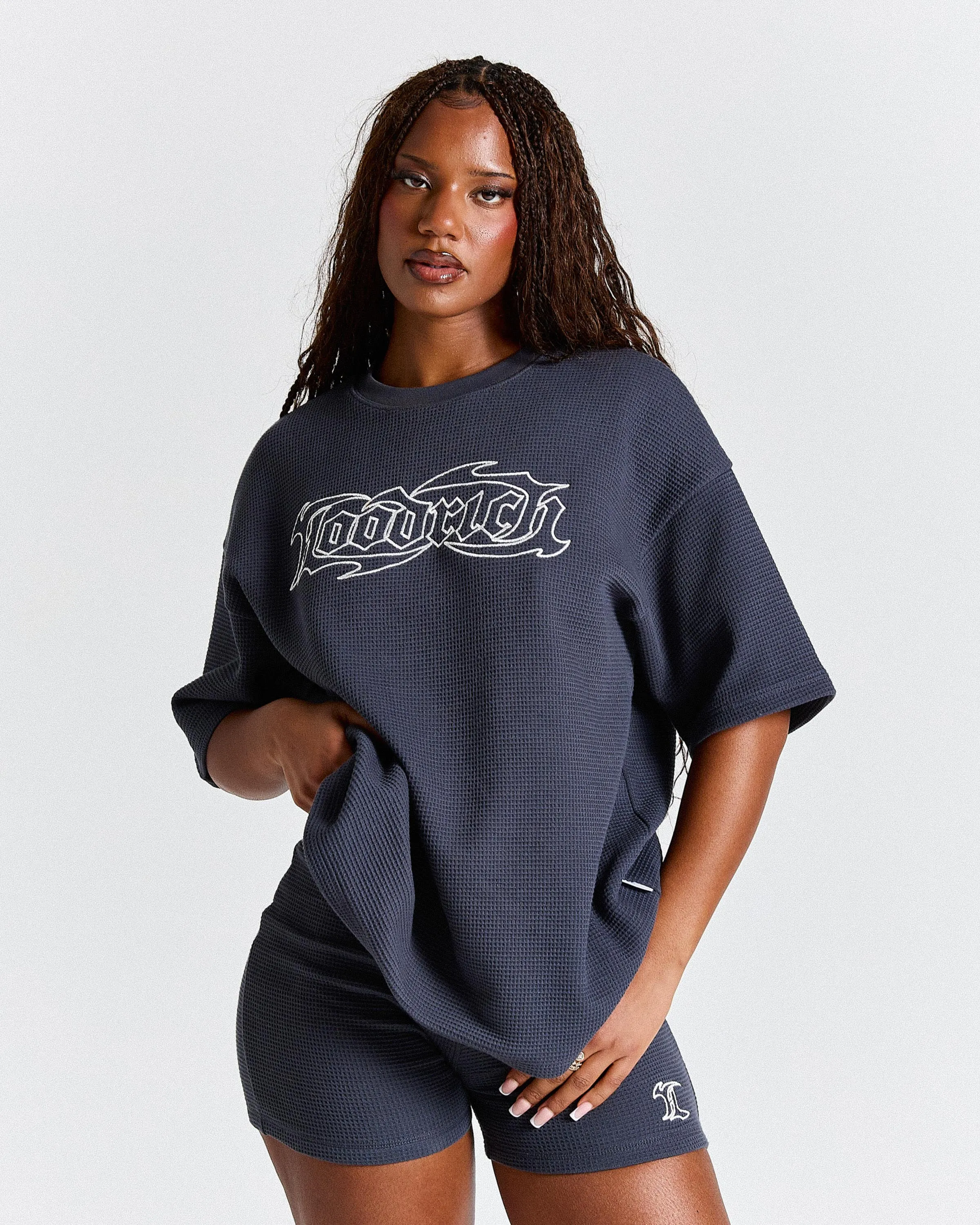 Luz Waffle Oversized T-Shirt - Dark Grey/White sold by Hoodrich