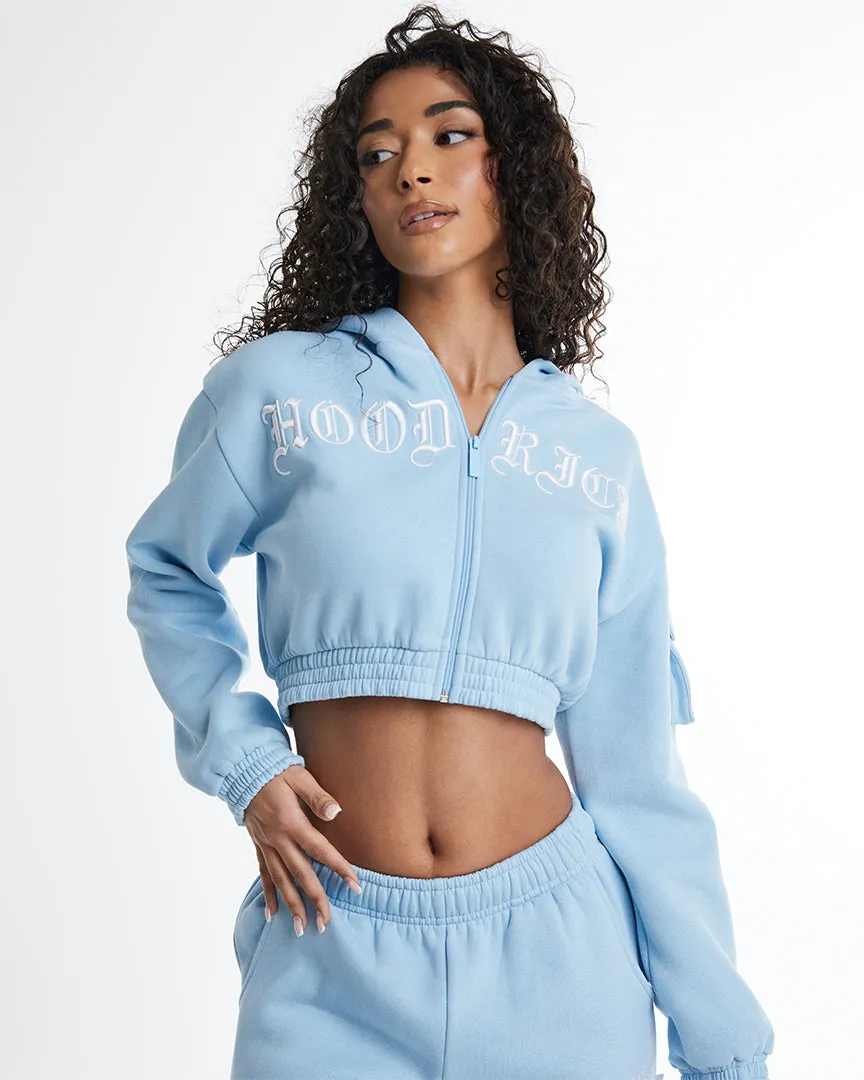 Dusk Full Zip Cropped Hoodie - Blue/White sold by Hoodrich