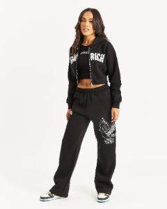Glide Cropped Full Zip Hoodie - Black/White/Rhinestone/Blue sold by Hoodrich