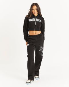Glide Cropped Full Zip Hoodie - Black/White/Rhinestone/Blue sold by Hoodrich