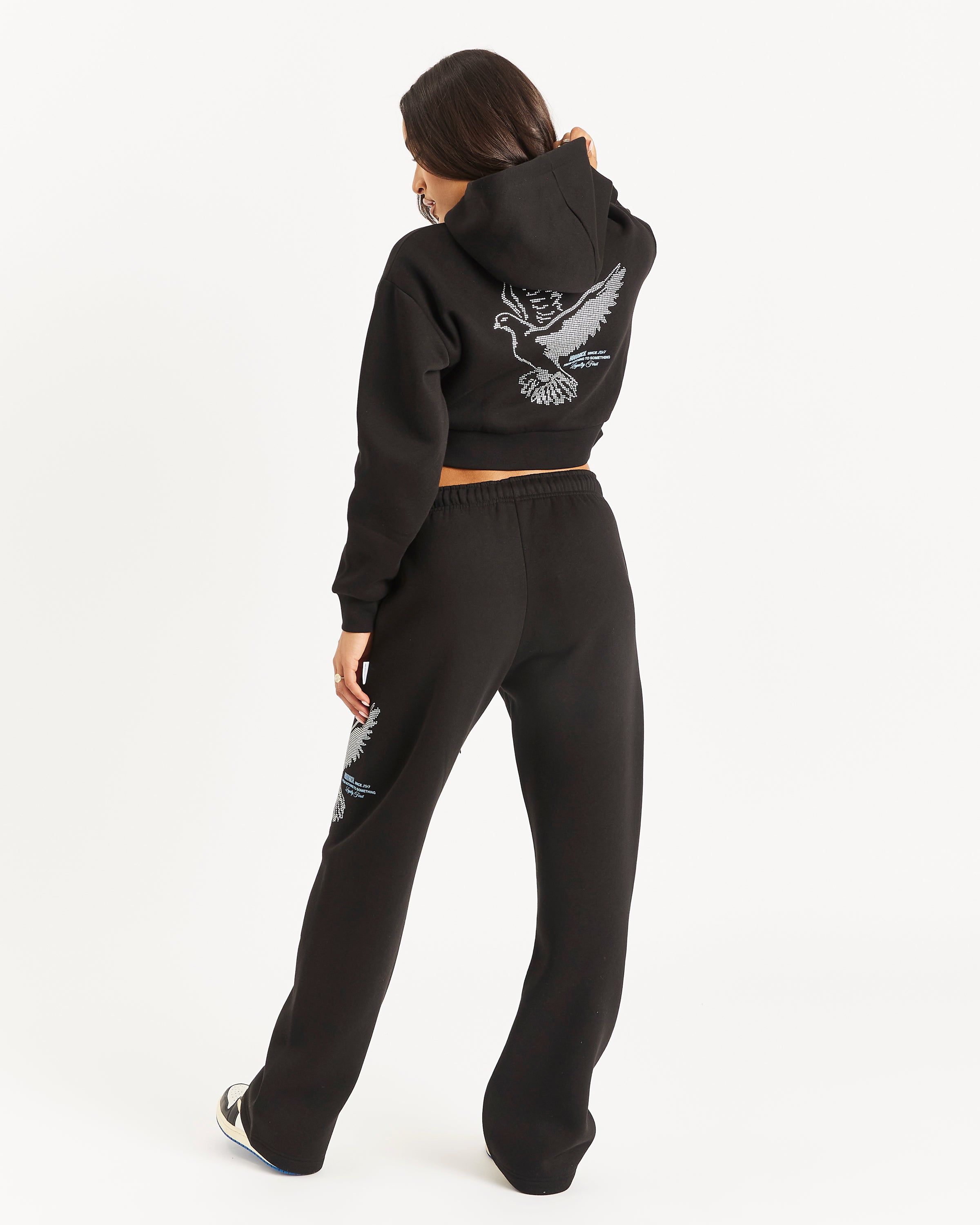 Glide Cropped Full Zip Hoodie - Black/White/Rhinestone/Blue sold by Hoodrich product image thumbnail 7