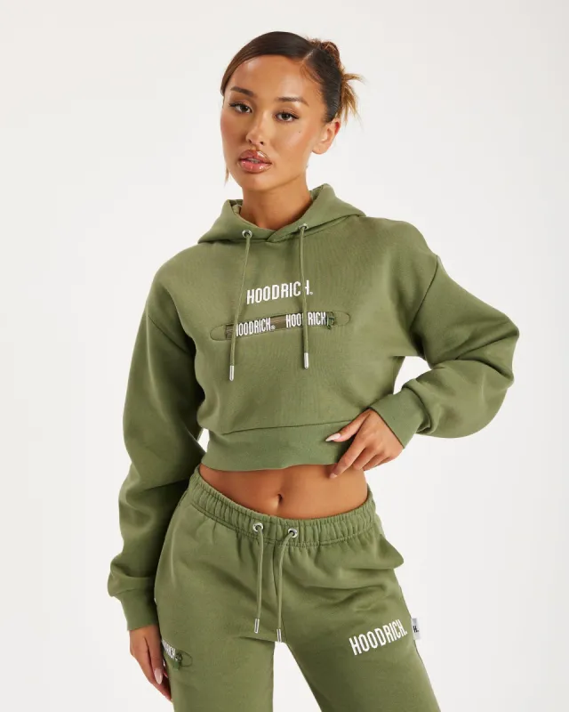 Aspect Cropped Hoodie - Olive/White made by Hoodrich