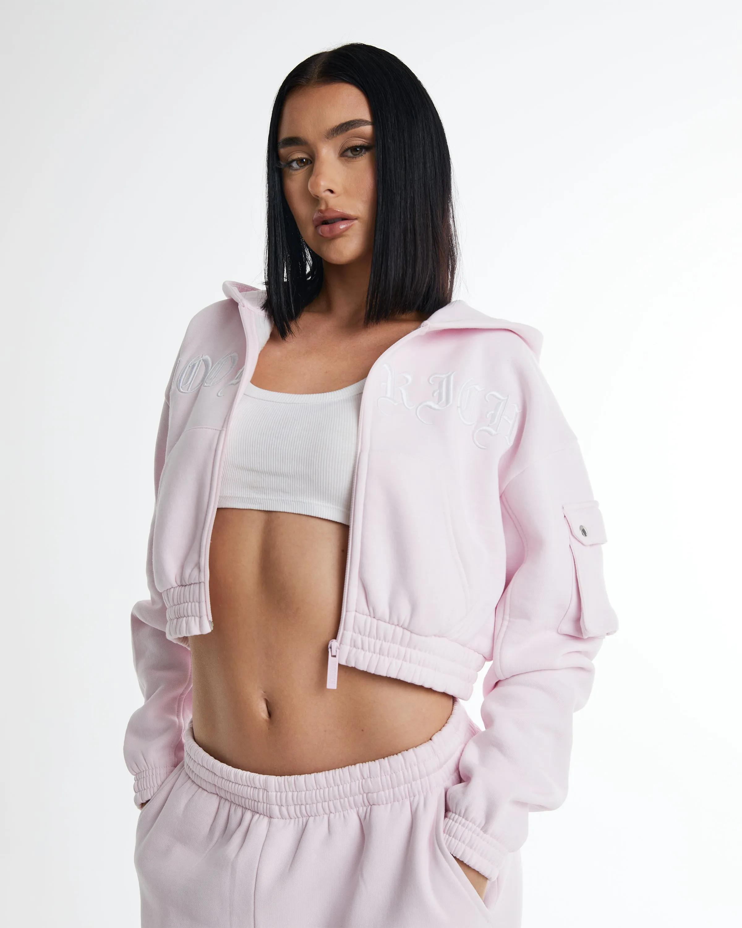 Dusk Full Zip Cropped Hoodie - Pink/White sold by Hoodrich