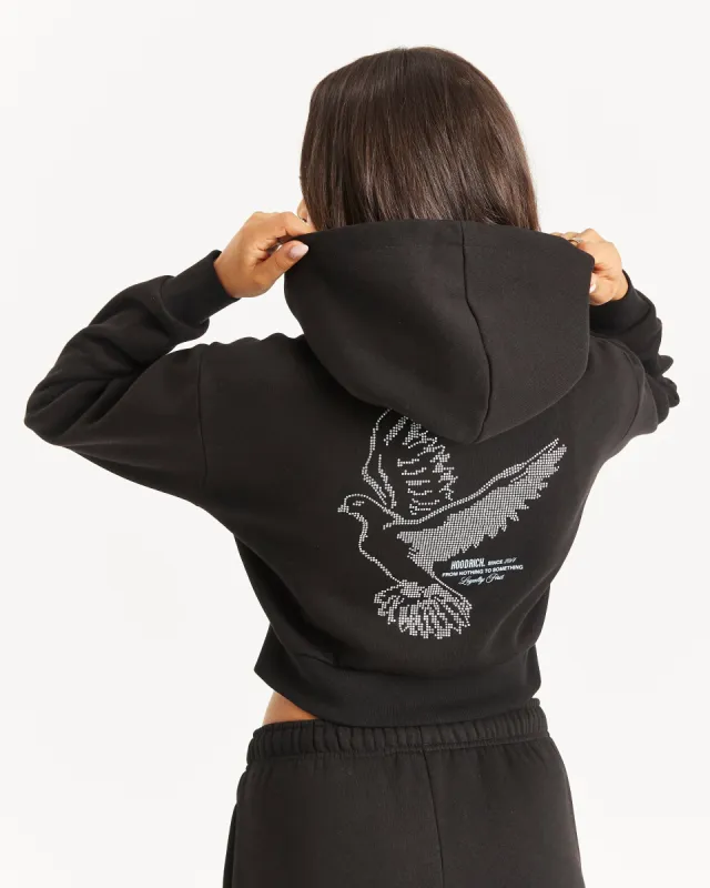 Glide Cropped Full Zip Hoodie - Black/White/Rhinestone/Blue sold by Hoodrich