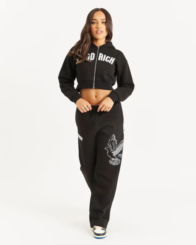 Glide Open Hem Joggers - Black/White/Rhinestone/Blue sold by Hoodrich