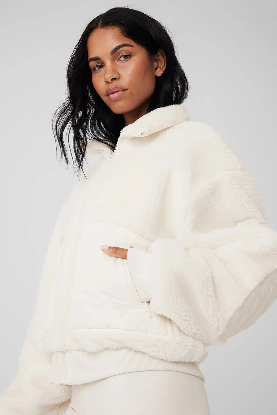 ALO | Sherpa Edge Bomber Jacket in Ivory White, Size: 2XS sold by Alo Yoga product image thumbnail 4