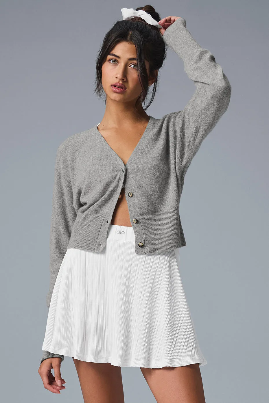 Cashmere Jet Set Cardigan - Dove Grey Heather sold by Alo Yoga