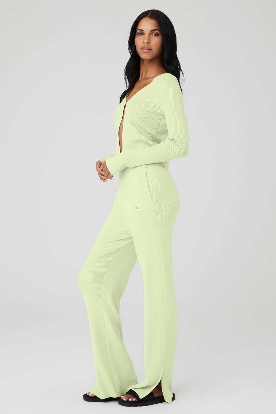Knit Salana Cardigan & Knit High-Waist Salana Wide Leg Pant Set - Iced Green Tea sold by Alo Yoga product image thumbnail 3