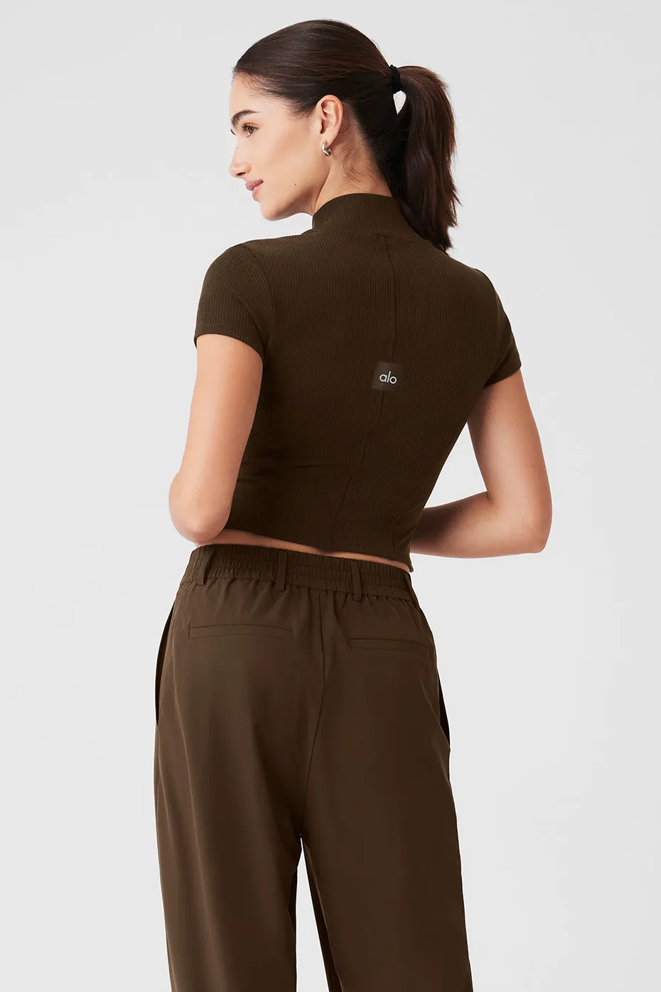 Wellness Rib Mock Neck Polished Short Sleeve - Espresso sold by Alo Yoga product image thumbnail 2