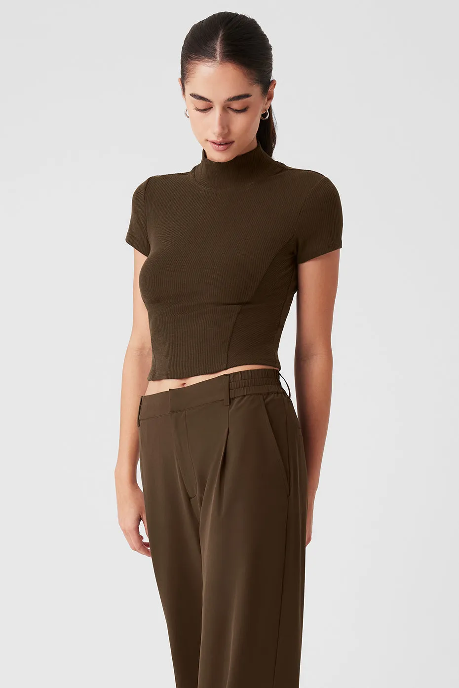 Wellness Rib Mock Neck Polished Short Sleeve - Espresso sold by Alo Yoga product image thumbnail 3