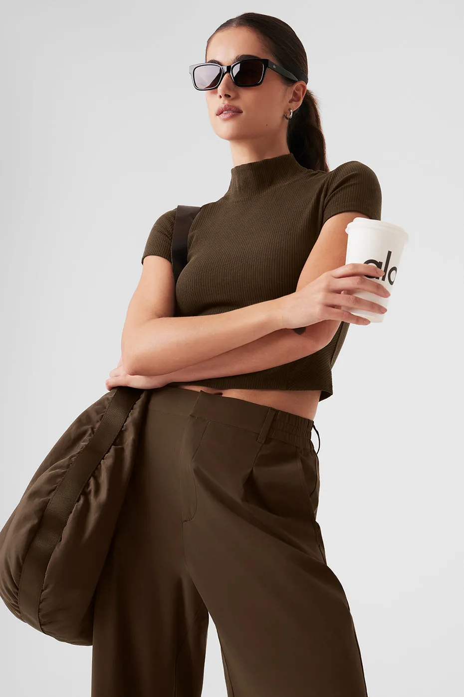 Wellness Rib Mock Neck Polished Short Sleeve - Espresso sold by Alo Yoga product image thumbnail 5