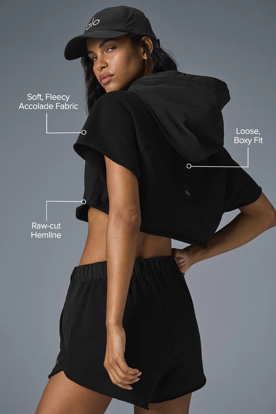 Cropped In The Air Short Sleeve Hoodie - Black sold by Alo Yoga product image thumbnail 2