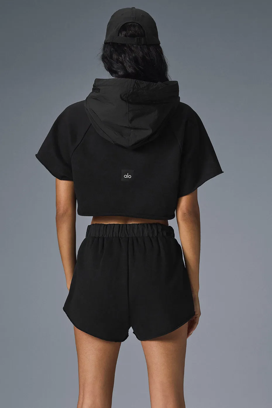 Cropped In The Air Short Sleeve Hoodie - Black sold by Alo Yoga product image thumbnail 3