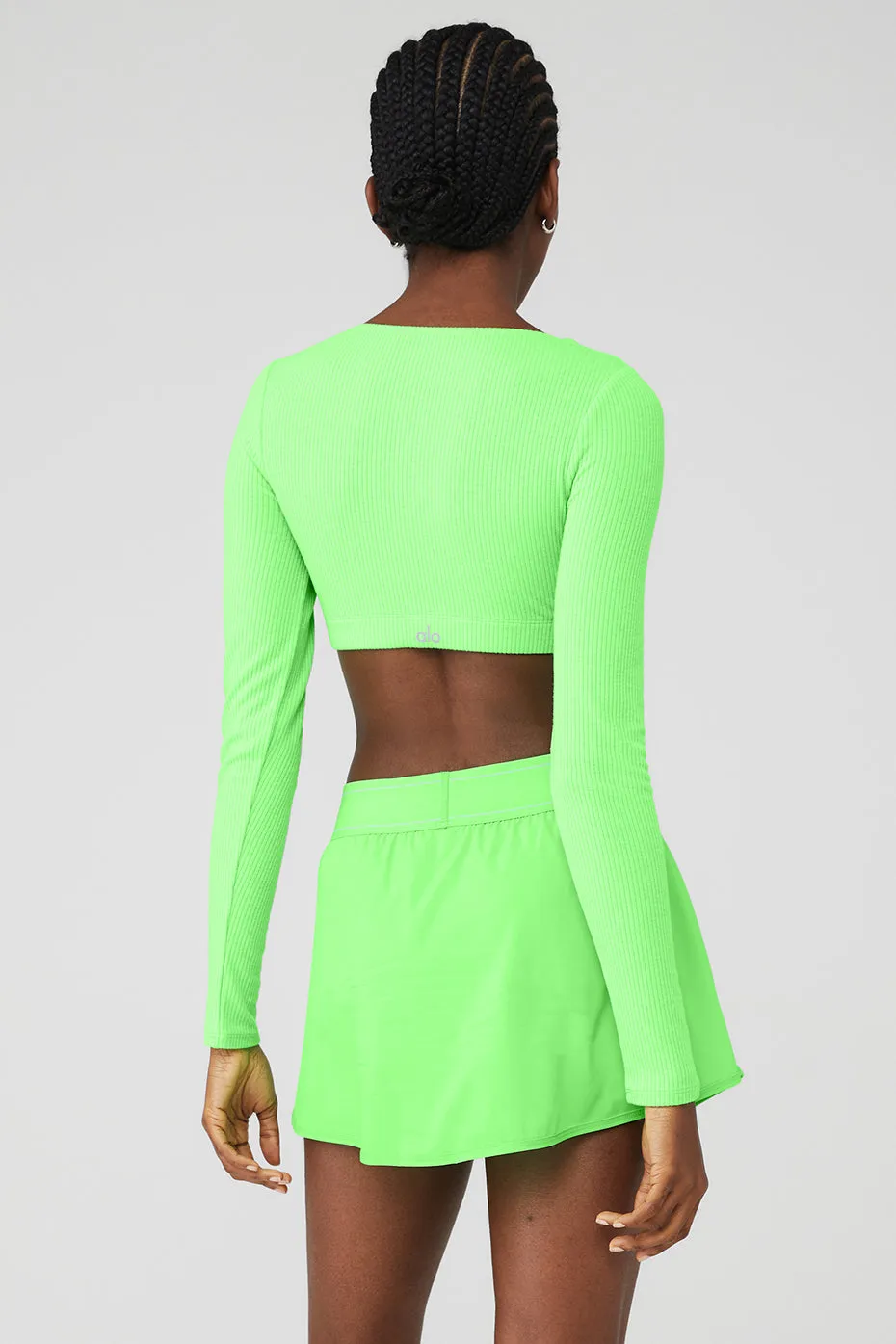 Ribbed Defined Long Sleeve Bra - Green Glow sold by Alo Yoga product image thumbnail 2