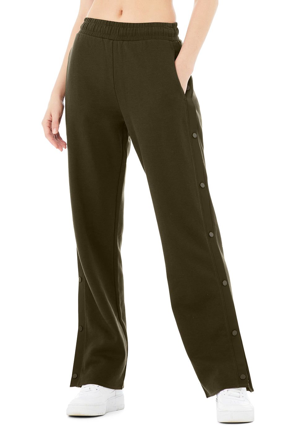 Courtside Tearaway Snap Pant - Dark Olive sold by Alo Yoga