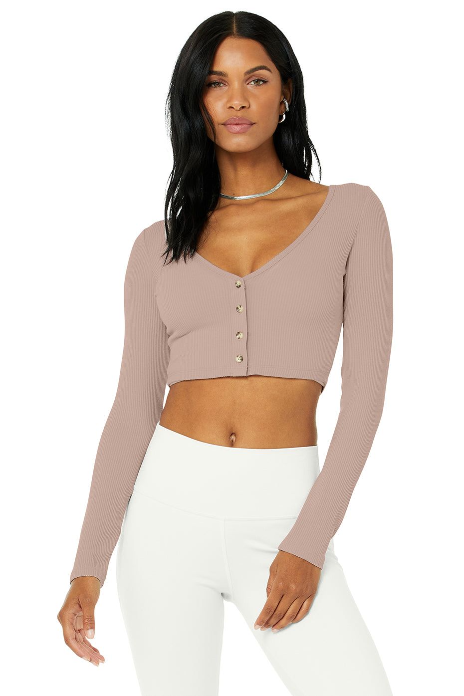 Ribbed Cropped Whisper Cardigan - Dusty Pink sold by Alo Yoga