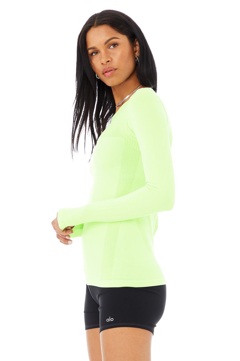 Seamless Essential Long Sleeve - Neon Lime sold by Alo Yoga product image thumbnail 3