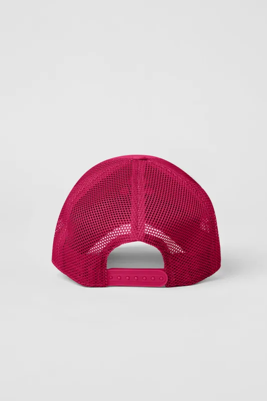 NWT Alo Yoga | District Trucker Hat‎ in Pink Summer Crush Alo Yoga | beach yoga in pink summer crush is the vibe  main image 4