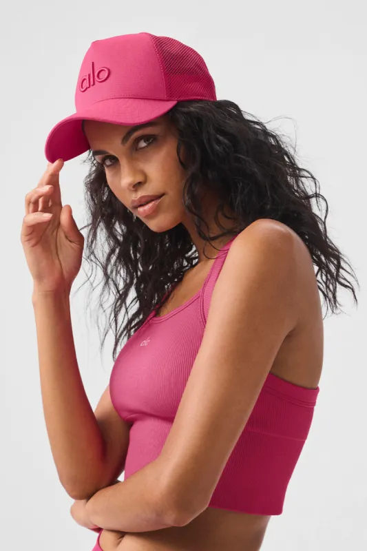 NWT Alo Yoga | District Trucker Hat‎ in Pink Summer Crush Alo Yoga | beach yoga in pink summer crush is the vibe  main image 3