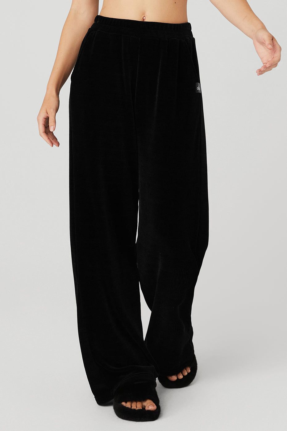 Chenille High-Waist Wide Leg Chalet Pant - Black sold by Alo Yoga