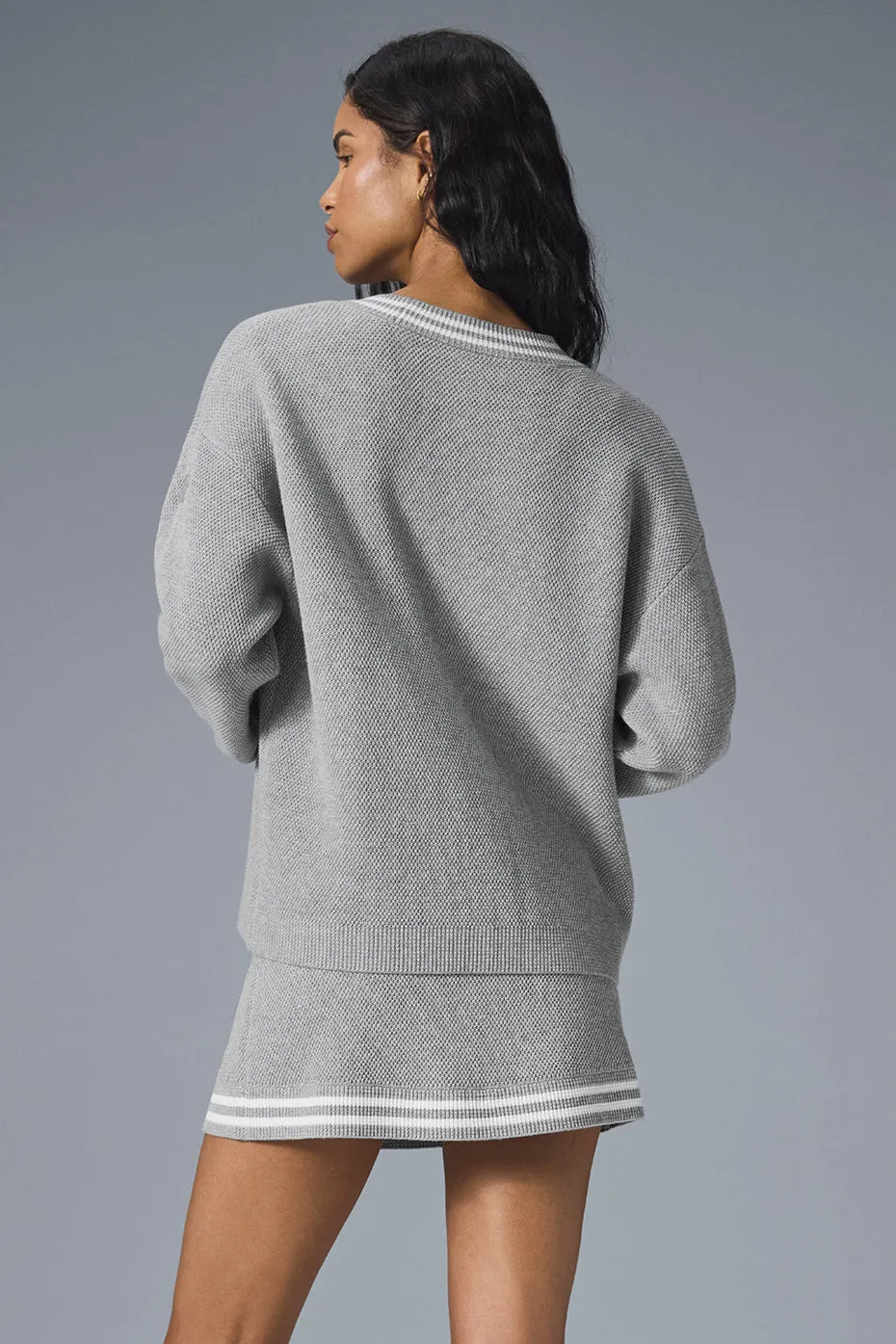 Tennis Club Sweater Knit Cardigan - Athletic Heather Grey/White sold by Alo Yoga product image thumbnail 2
