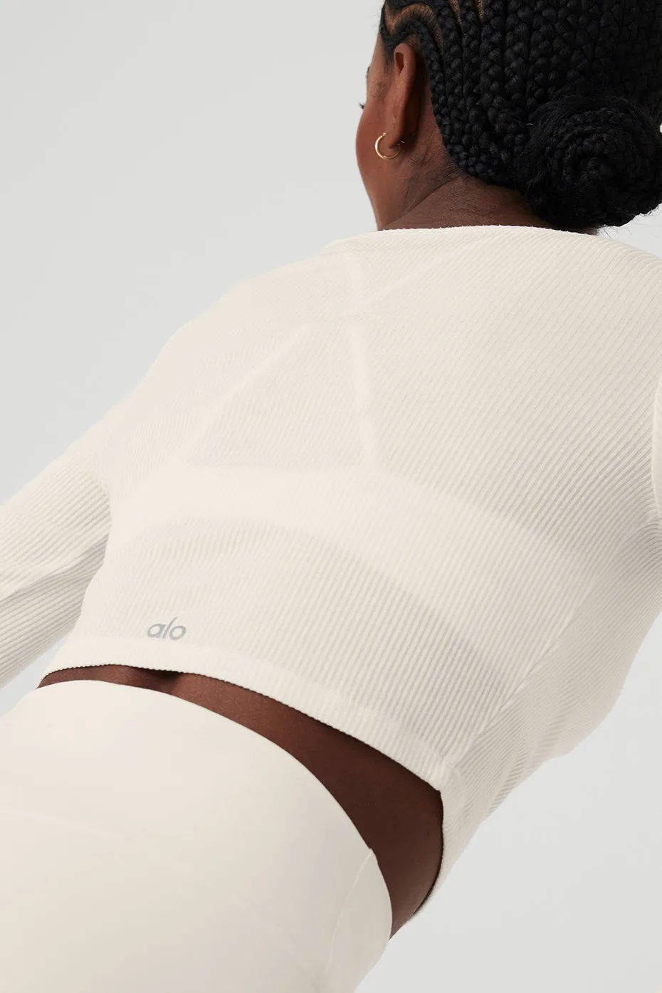 Ribbed Cropped Whisper Cardigan - Ivory sold by Alo Yoga product image thumbnail 4