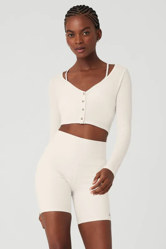 Ribbed Cropped Whisper Cardigan - Ivory sold by Alo Yoga