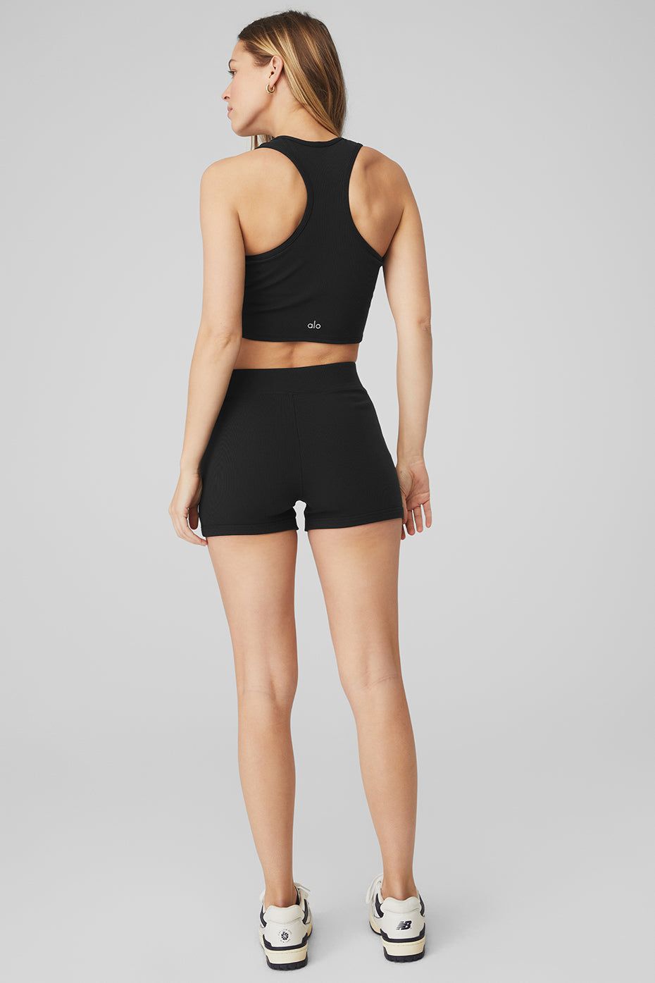Goddess Ribbed Cropped Racerback Tank & Goddess Ribbed High-Waist Hot Short Set - Black sold by Alo Yoga product image thumbnail 4