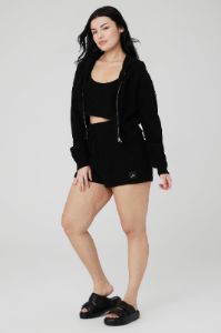 Cashmere Plush Waffle Cropped Tank, Full Zip Hoodie & High-Waist Short Set - Black sold by Alo Yoga