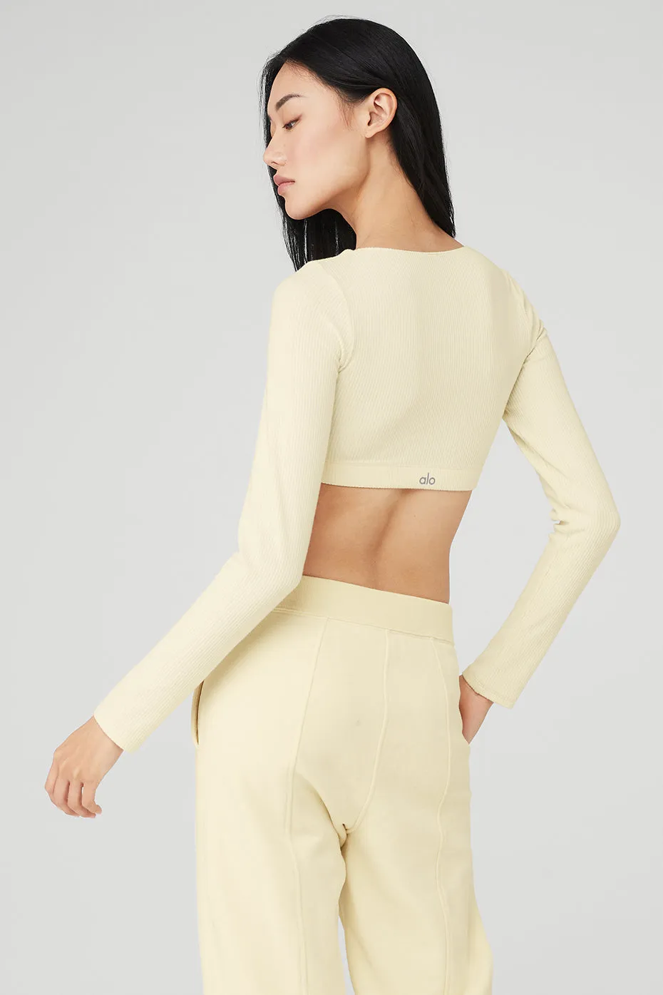 Ribbed Defined Long Sleeve Bra - French Vanilla sold by Alo Yoga product image thumbnail 2