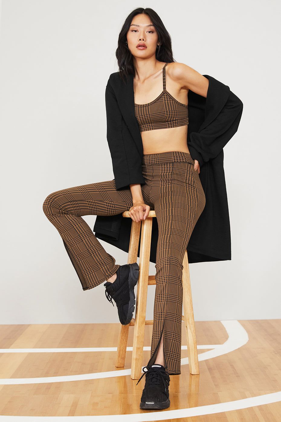 Jacquard Glenplaid Gratitude Bra & Jacquard High-Waist Glenplaid Flutter Legging Set sold by Alo Yoga product image thumbnail 12