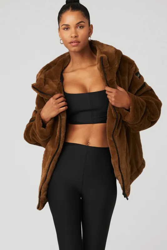 Knock Out Faux Fur Jacket - Chocolate sold by Alo Yoga