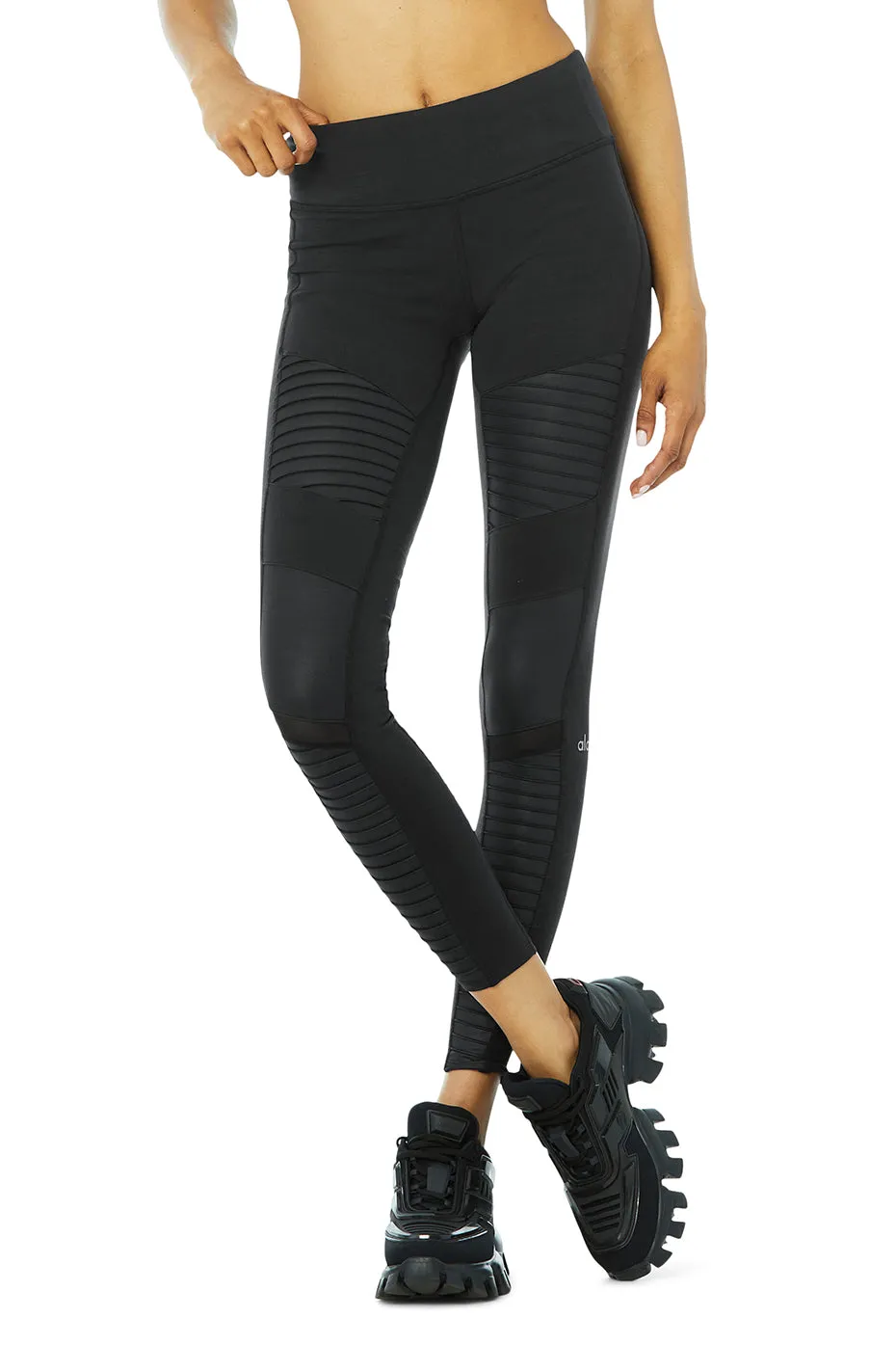 Moto Legging - Black/Black Glossy sold by Alo Yoga