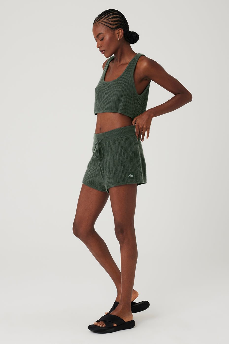 Cashmere Plush Waffle Cropped Tank & Cashmere High-Waist Plush Waffle Short Set sold by Alo Yoga product image thumbnail 19