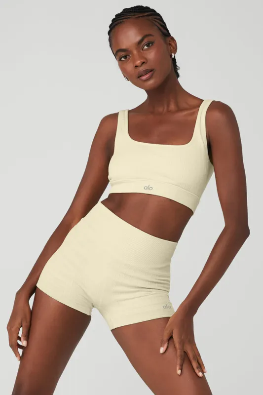 Seamless Cable Knit Bra - French Vanilla sold by Alo Yoga