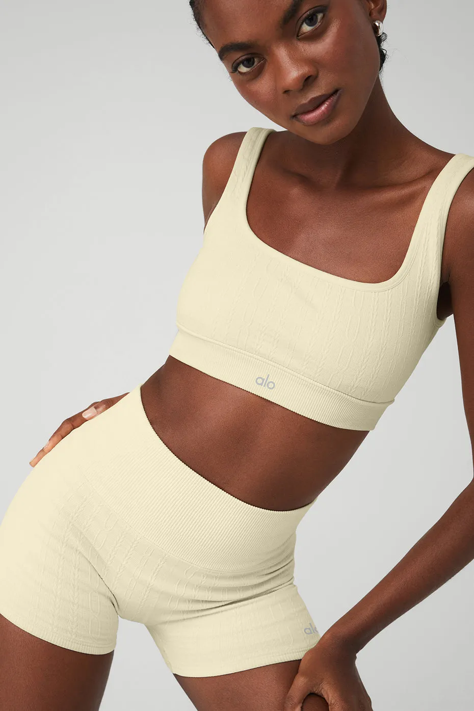 Seamless Cable Knit Bra - French Vanilla sold by Alo Yoga product image thumbnail 4