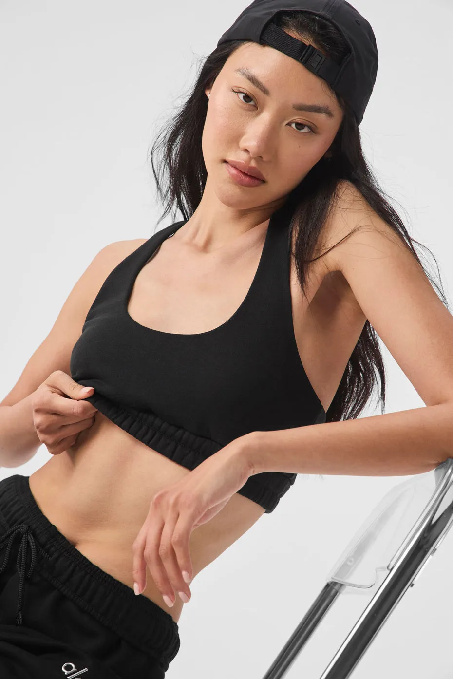 Scoop Neck Sweatshirt Bra - Black sold by Alo Yoga