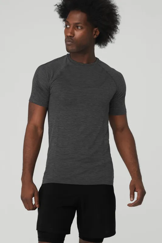 Amplify Seamless Short Sleeve Tee - Black Heather made by Alo Yoga