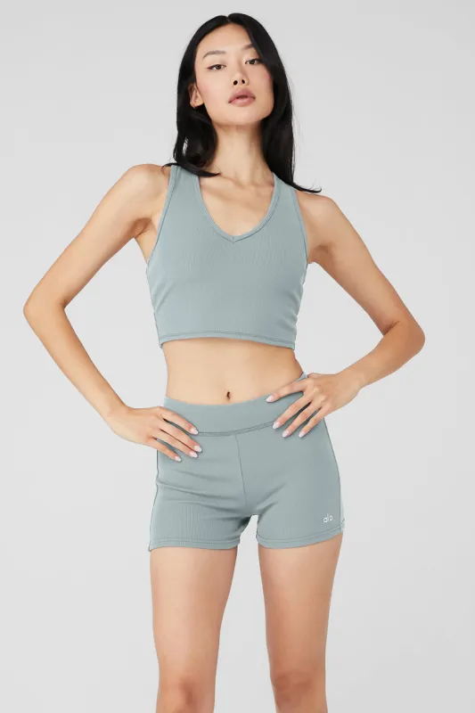 Goddess Ribbed Cropped Racerback Tank - Cosmic Grey sold by Alo Yoga