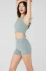 Goddess Ribbed Cropped Racerback Tank - Cosmic Grey sold by Alo Yoga