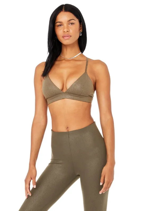 Faux Leather Airbrush Splendor Bra - Hot Cocoa sold by Alo Yoga